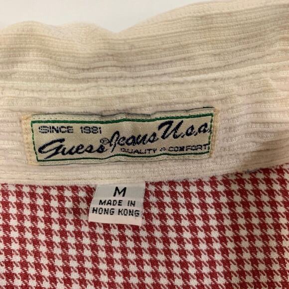 Vintage Guess Jean Shirt Mens M Medium Blue Denim Cotton Houndstooth Lined - Picture 7 of 14